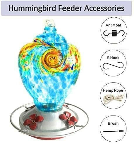 Hummingbird Feeder - Blue Egg with Flowers