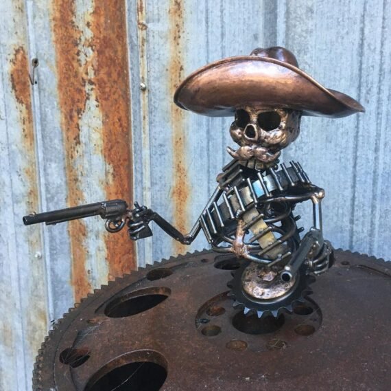 🔥HOT SALE NOW 79% OFF - Handmade Cast Cowboy Skull Gunslinger Hood Ornament Sculpture