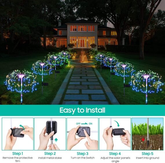 ��Over $60 Get 10% Off��Outdoor Solar Garden Lights , Upgraded 124 LED Colorful Fireworks Solar Lights