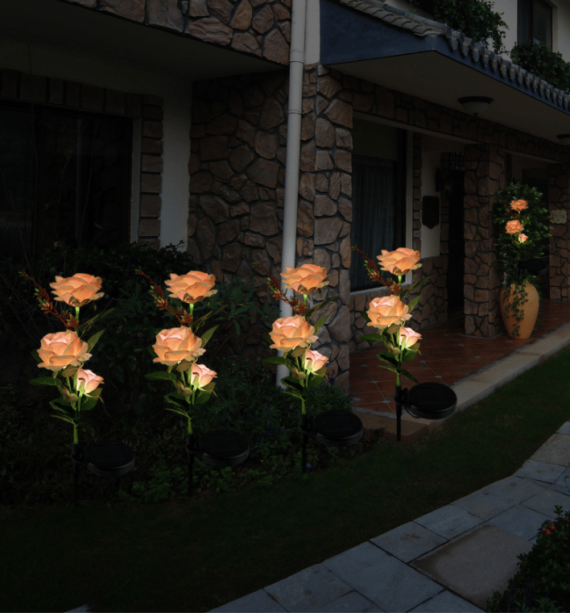 LAST DAY 50% OFF - SPRING ARTIFICIAL ROSE SOLAR GARDEN STAKE LIGHTS