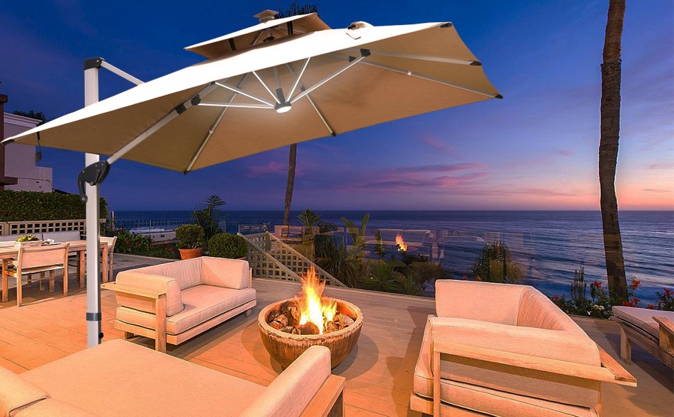 cantilever umbrella with solar led lights