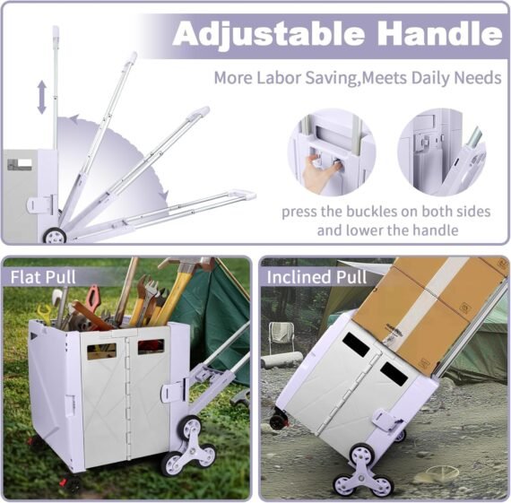 ⚡Clearance Price 17.59 ر.ق🎁FELICON Folding Climber Utility Cart Rolling Crate Tote on Rotate Wheels with Adjustable Handle Hidden Lid Cup Holder Storage Toolbox for Teacher Office File Move Shop Travel Laundry Grocery