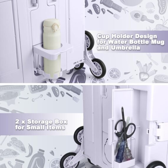 ⚡Clearance Price 17.59 ر.ق🎁FELICON Folding Climber Utility Cart Rolling Crate Tote on Rotate Wheels with Adjustable Handle Hidden Lid Cup Holder Storage Toolbox for Teacher Office File Move Shop Travel Laundry Grocery