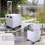 ⚡Clearance Price 17.59 ر.ق🎁FELICON Folding Climber Utility Cart Rolling Crate Tote on Rotate Wheels with Adjustable Handle Hidden Lid Cup Holder Storage Toolbox for Teacher Office File Move Shop Travel Laundry Grocery
